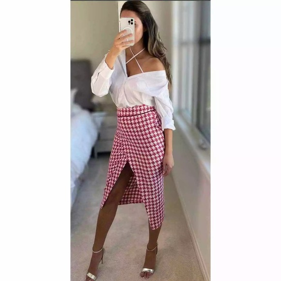 - Zara texture weave houndstooth midi skirt - Picture 2 of 10